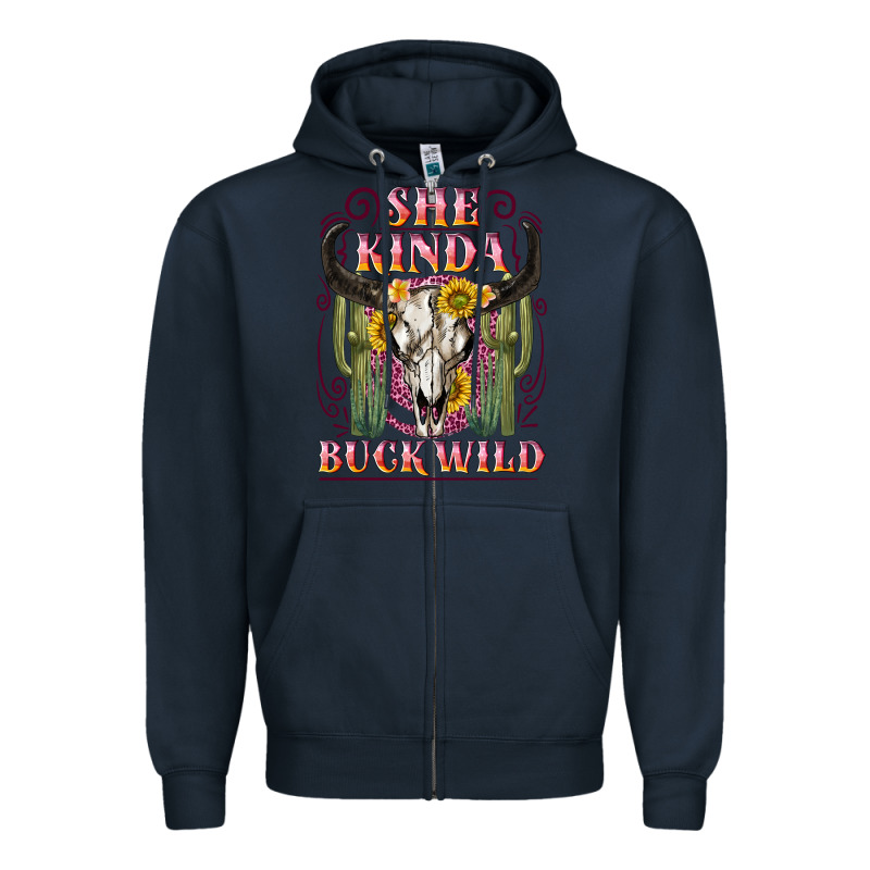 She Kinda Buck Wild With Bull Skull Zipper Hoodie by NancyCooperArtShop | Teevron