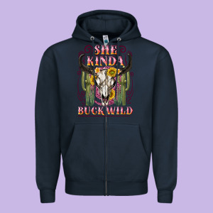 She Kinda Buck Wild With Bull Skull Zipper Hoodie Designed By Nancycooperartshop