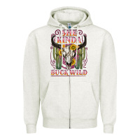 Oatmeal Heather she kinda buck wild with bull skull Zipper Hoodie - NancyCooperArtShop