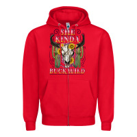 Red she kinda buck wild with bull skull Zipper Hoodie - NancyCooperArtShop