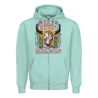 Seafoam she kinda buck wild with bull skull Zipper Hoodie - NancyCooperArtShop