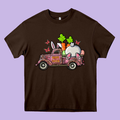 Heavy Core Tee happy easter pink truck with bunny