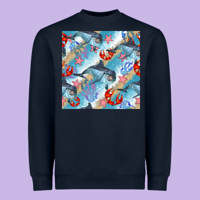 Dolphin And Crab Seamless Pattern Heavyweight Sweatshirt Designed By Bundleandbundleshop
