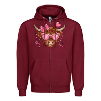 Valentines Day Long Haired Cow Zipper Hoodie | Teevron