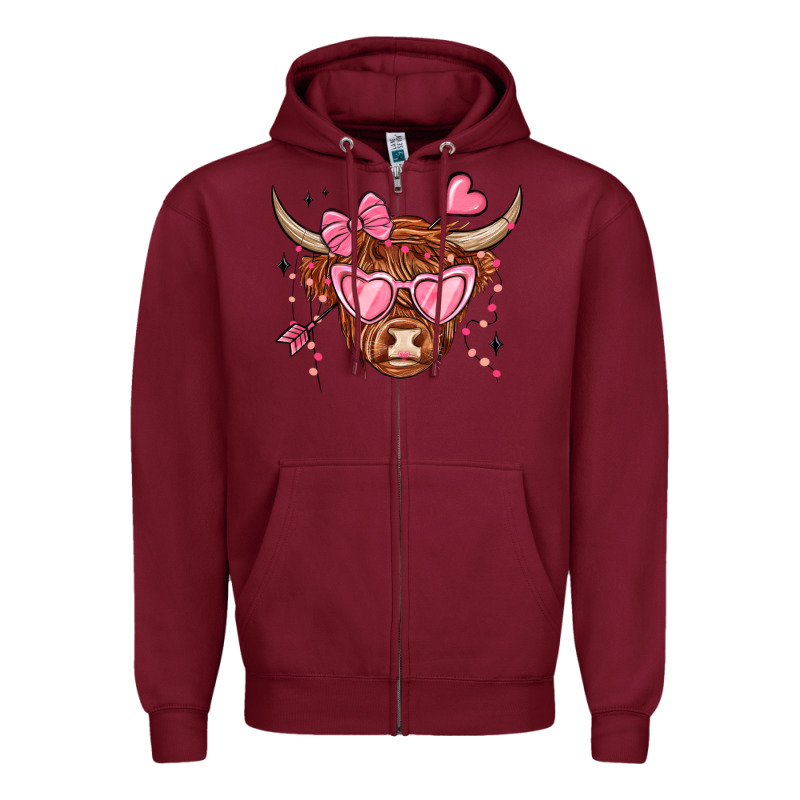 Valentines Day Long Haired Cow Zipper Hoodie by MaliasSmallBusiness | Teevron