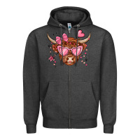 Charcoal Heather valentines day long haired cow Zipper Hoodie - MaliasSmallBusiness