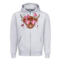 Heather Grey valentines day long haired cow Zipper Hoodie - MaliasSmallBusiness
