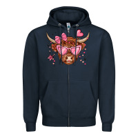 Navy valentines day long haired cow Zipper Hoodie - MaliasSmallBusiness