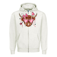 Oatmeal Heather valentines day long haired cow Zipper Hoodie - MaliasSmallBusiness