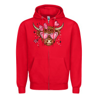 Red valentines day long haired cow Zipper Hoodie - MaliasSmallBusiness
