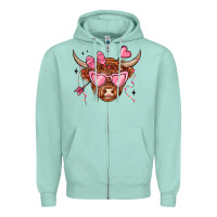 Seafoam valentines day long haired cow Zipper Hoodie - MaliasSmallBusiness