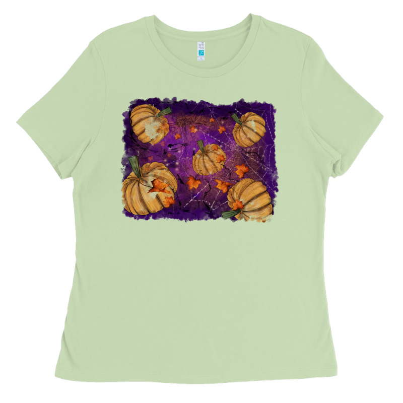 Halloween Pumpkin Cobweb Background Ladies Tee by RanaPortraitStore | Teevron