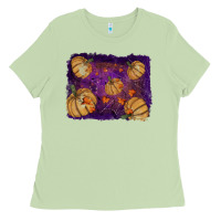 Matcha Halloween Pumpkin Cobweb Background Ladies Tee - RanaPortraitStore