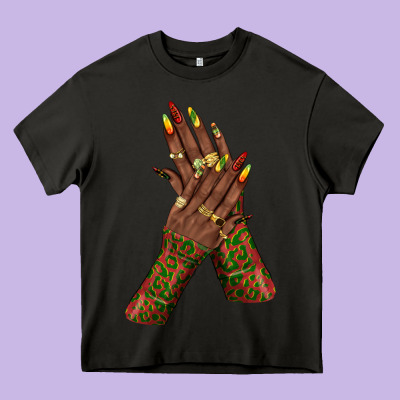 Juneteenth Nail Art With Afro Hand Heavy Core Tee Designed By Texasbilliewilder