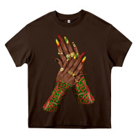 Chocolate Brown juneteenth nail art with afro hand Heavy Core Tee - texasbilliewilder