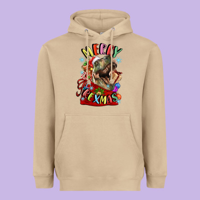 T Rex Merry Rexmas Heavyweight Hoodie Designed By Lillyallendesigns