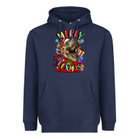 Navy t rex merry rexmas Heavyweight Hoodie - LillyAllenDesigns