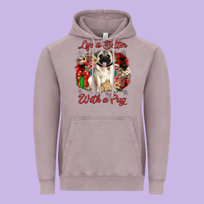 Christmas Life Is Better With A Pug Vintage Hoodie Designed By Jahusdesignshop