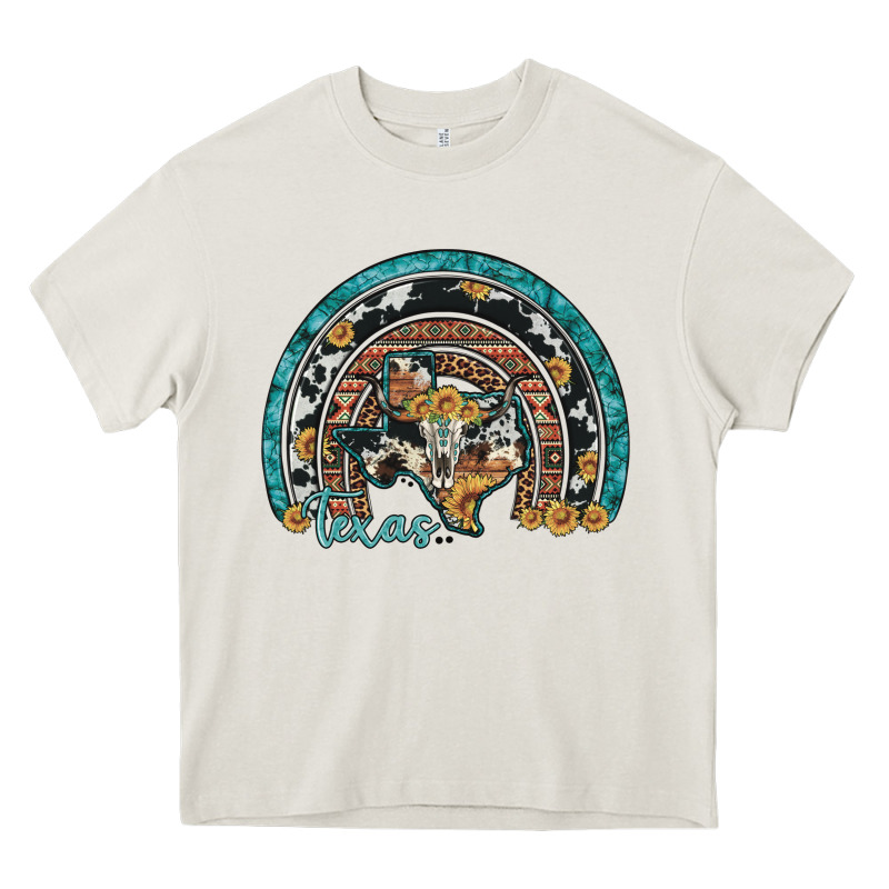Texas Map Sunflower Leopard Cowhide Aztec Turquoise Gemstone Rainbow Heavy Core Tee by Artiststas | Teevron