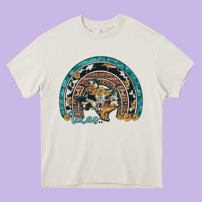 Texas Map Sunflower Leopard Cowhide Aztec Turquoise Gemstone Rainbow Heavy Core Tee Designed By Artiststas