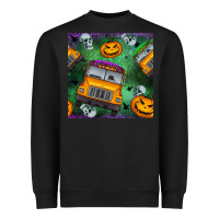 Black halloween bus and pumpkin seamless pattern Heavyweight Sweatshirt - BundleAndBundleShop