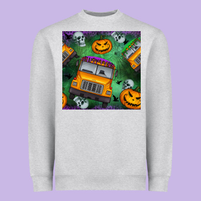 Halloween Bus And Pumpkin Seamless Pattern Heavyweight Sweatshirt Designed By Bundleandbundleshop