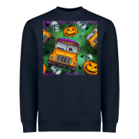 Navy halloween bus and pumpkin seamless pattern Heavyweight Sweatshirt - BundleAndBundleShop
