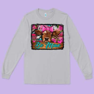 Be Mine Valentine's Day Cow Long Sleeve Tee Designed By Jasminsmagicworld