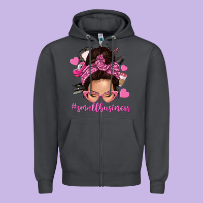 Small Business Messy Bun Zipper Hoodie Designed By Nancycooperartshop
