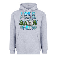 Heather Grey Home Is Where The Snow Falls Winter Penguin Heavyweight Hoodie - LillyAllenDesigns