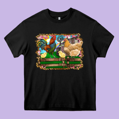 Heavy Core Tee Happy easter rooster chicken and chick