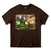 Chocolate Brown Happy easter rooster chicken and chick Heavy Core Tee - RanaPortraitStore