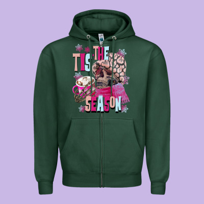 Tis The Season Winter Skull Zipper Hoodie Designed By Nancycooperartshop