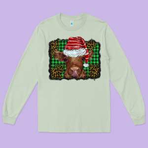 Christmas Leopard Buffalo Plaid Baby Highland Cow Long Sleeve Tee Designed By Barkaloodesign