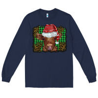 Navy christmas leopard buffalo plaid baby highland cow Long Sleeve Tee - BarkalooDesign