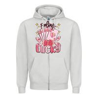 Dove Grey feeling lucky Zipper Hoodie - MaliasSmallBusiness