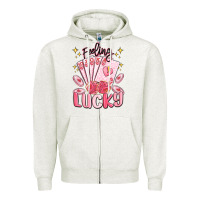 Oatmeal Heather feeling lucky Zipper Hoodie - MaliasSmallBusiness