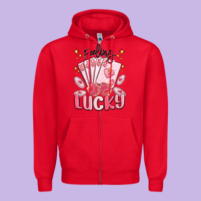 Feeling Lucky Zipper Hoodie Designed By Maliassmallbusiness
