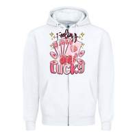 White feeling lucky Zipper Hoodie - MaliasSmallBusiness