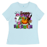Baby Blue Happy Halloween Ladies Tee - RanaPortraitStore