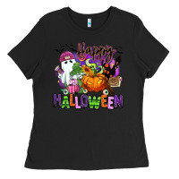 Black Happy Halloween Ladies Tee - RanaPortraitStore