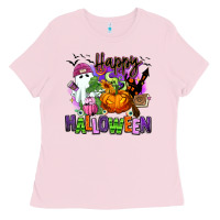 Bubblegum Pink Happy Halloween Ladies Tee - RanaPortraitStore
