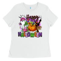 White Happy Halloween Ladies Tee - RanaPortraitStore