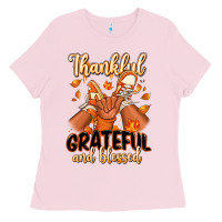 Bubblegum Pink Thankful grateful and Blessed black boy sneakers Ladies Tee - RanaPortraitStore