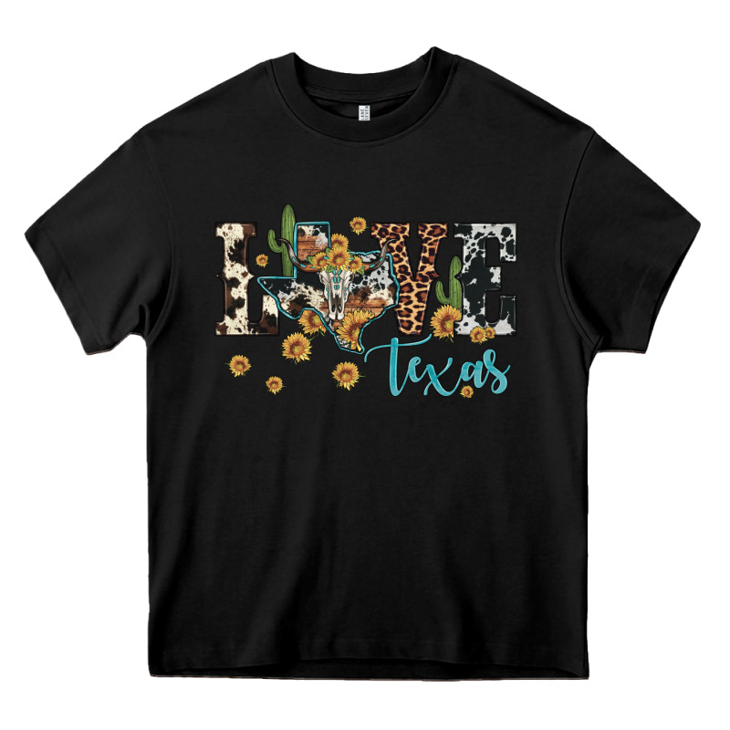 Love Texas Map Sunflower Cactus Cowhide Leopard Heavy Core Tee by Artiststas | Teevron