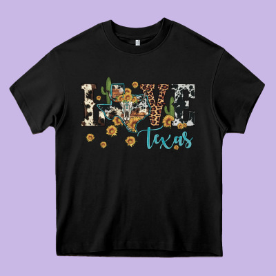 Love Texas Map Sunflower Cactus Cowhide Leopard Heavy Core Tee Designed By Artiststas