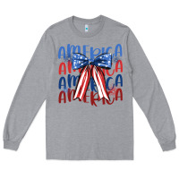 Heather Grey america ribbon Long Sleeve Tee - JahusDesignShop