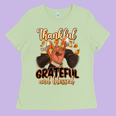 Ladies Tee Thankful grateful and Blessed black man sneakers