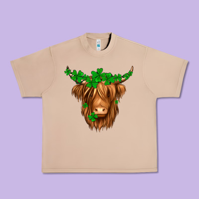 St. Patrick’s Day Long Hair Shaggy Cow Urban Heavy Tee Designed By Jasminsmagicworld