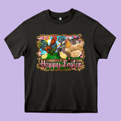 Heavy Core Tee happy easter rooster chicken and chick